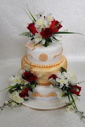 gold and flower birthday cake